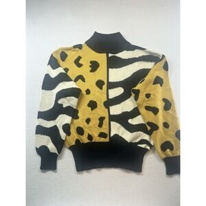 Obermeyer Vintage Wool Sweater S Animal Print Zebra Leopard 80s 90s